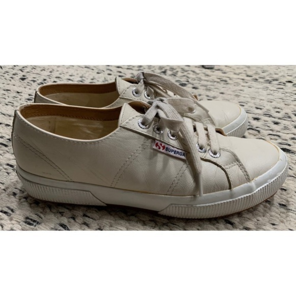 Superga Leather Sneakers Cream Minimalist Classic Low Top